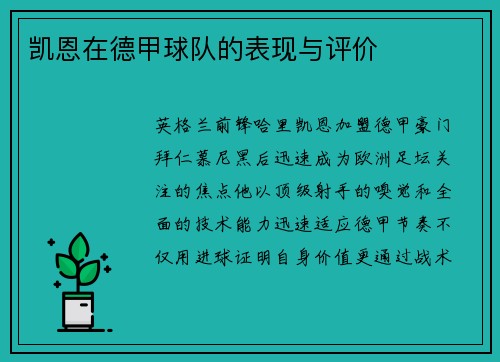 凯恩在德甲球队的表现与评价